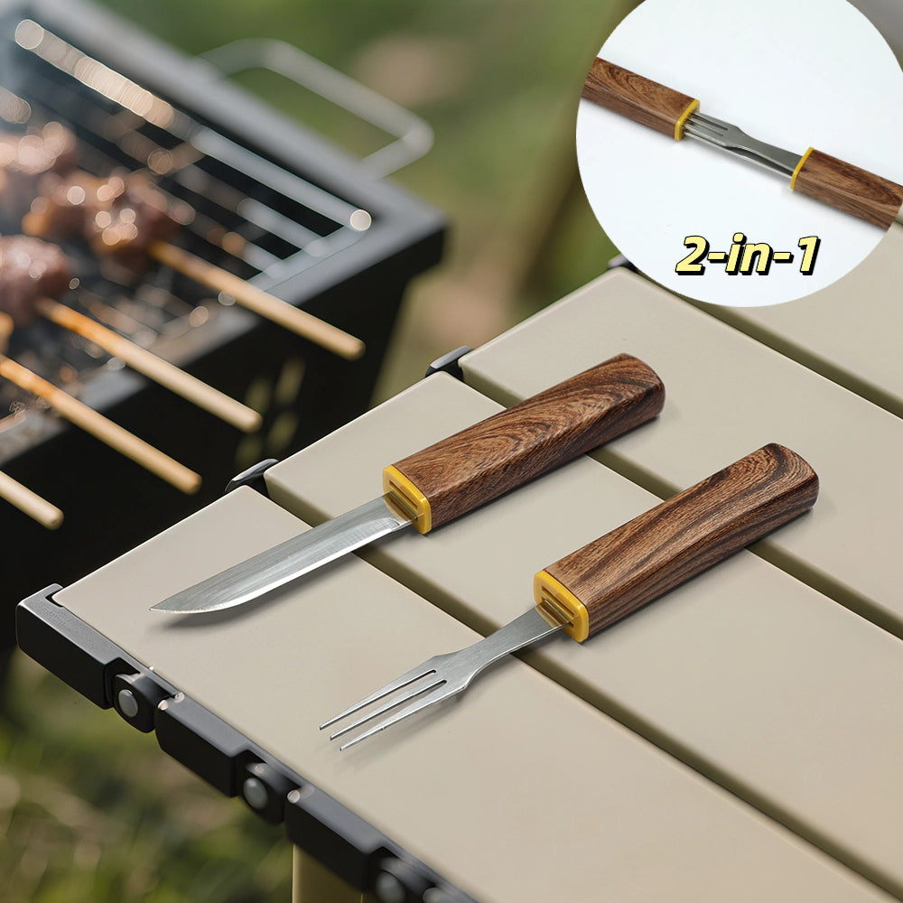 Interlocking 2-in-1 Knife & Fork Set | Portable Cutlery Camping Utensils Set