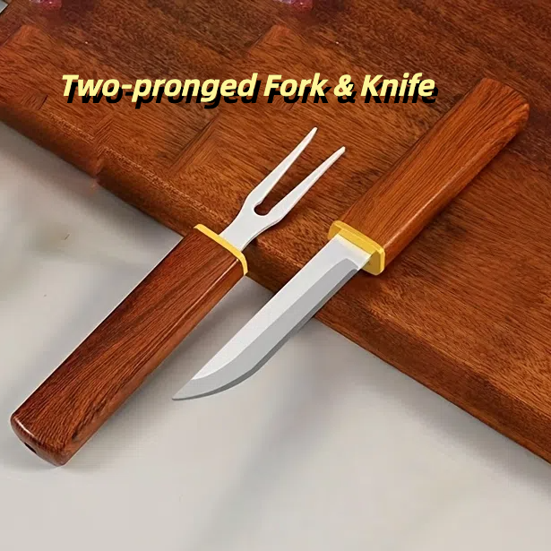 Interlocking Wood-Grain Knife & Fork Travel Set | 420 Stainless Steel, Outdoor Use
