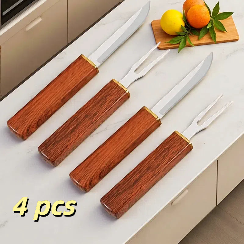 Interlocking Wood-Grain Knife & Fork Travel Set | 420 Stainless Steel, Outdoor Use