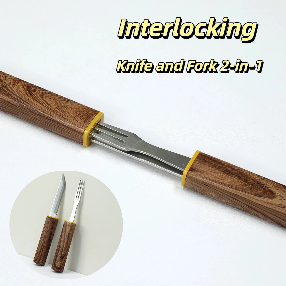 Interlocking 2-in-1 Knife & Fork Set | Portable Cutlery Camping Utensils Set