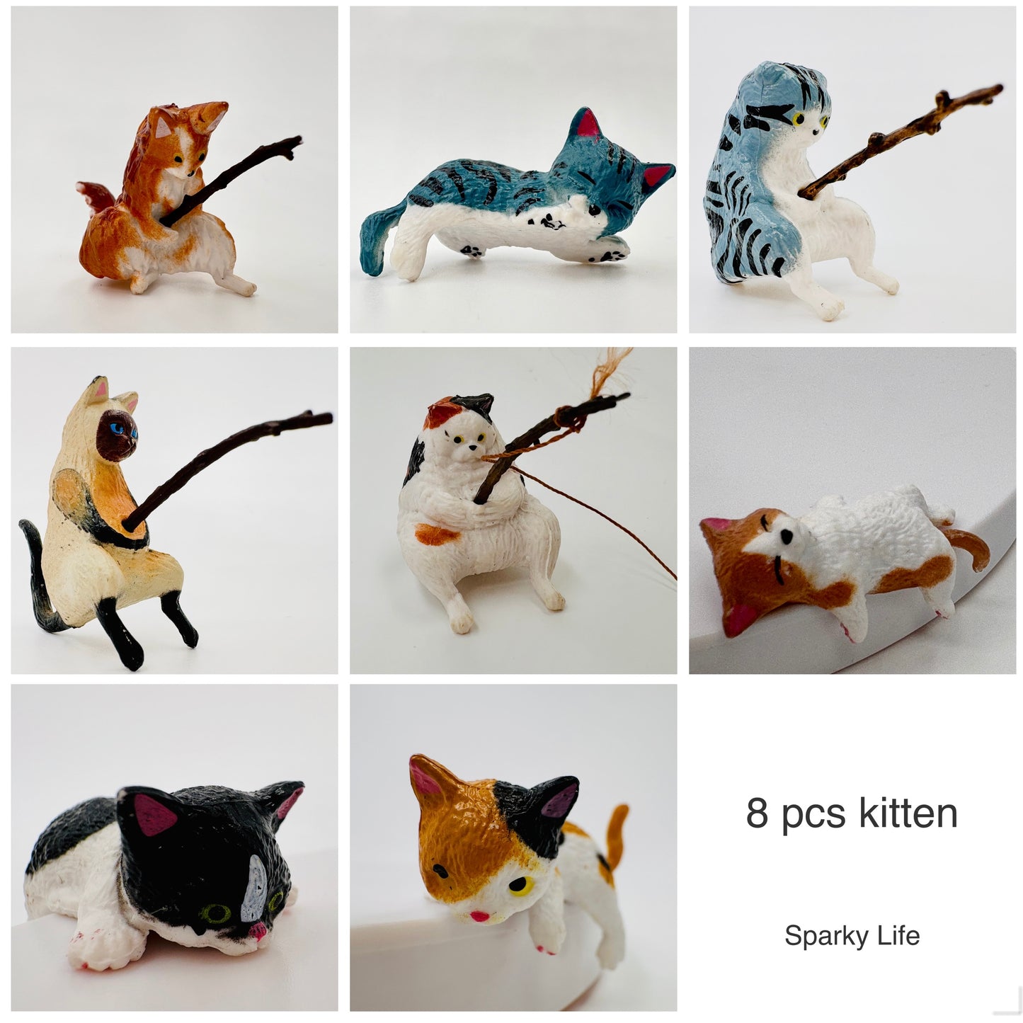 8 Pcs Cat Figurine Set