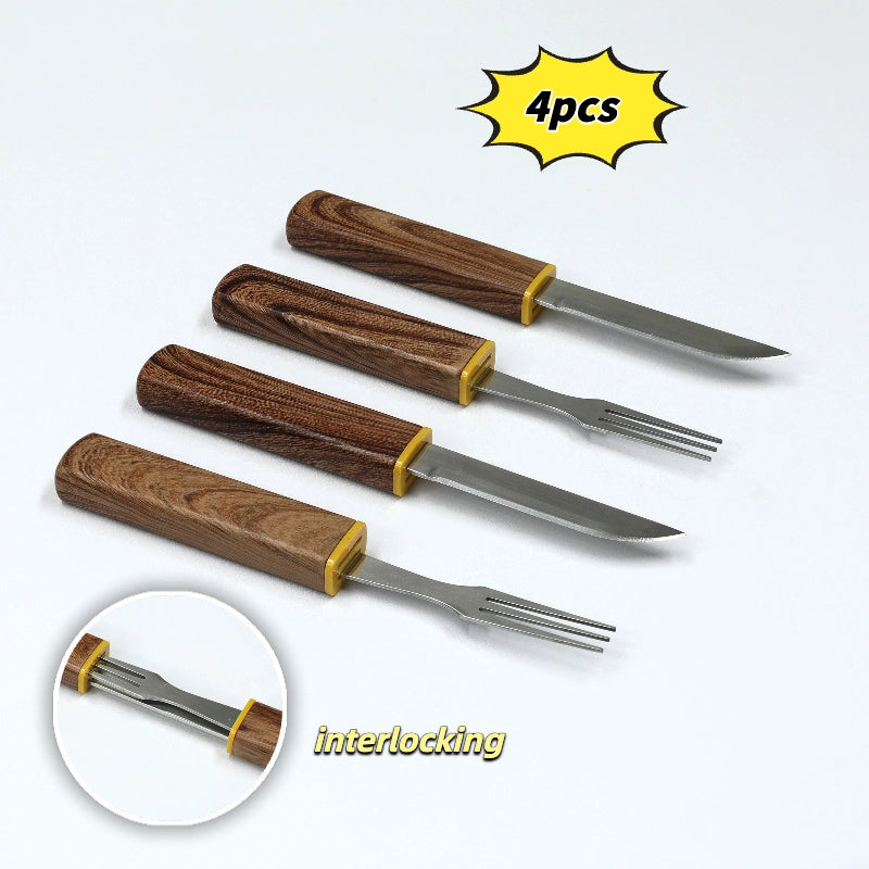 Interlocking 2-in-1 Knife & Fork Set | Portable Cutlery Camping Utensils Set
