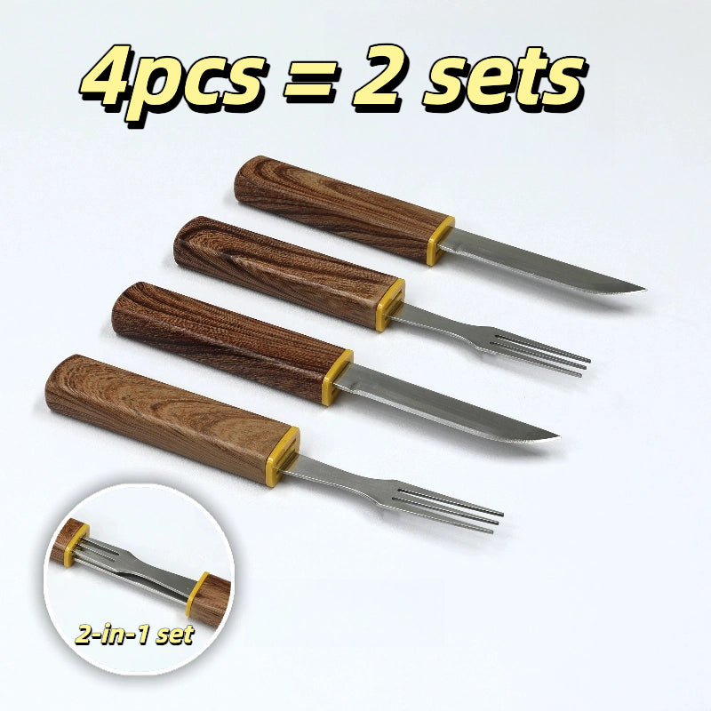 Interlocking 2-in-1 Knife & Fork Set | Portable Cutlery Camping Utensils Set